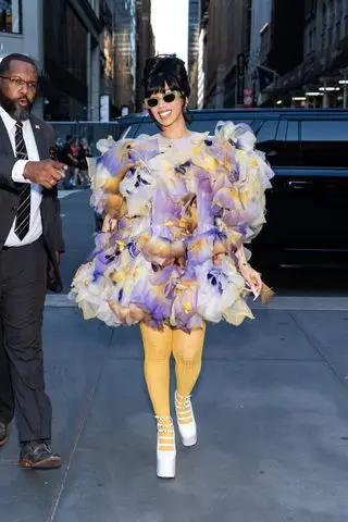 Cardi B in a floral getup at the Marc Jacobs Fall 2024 show in New York City July 2024