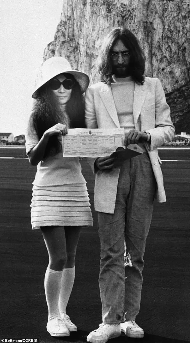 Yoko Ono and John Lennon were married in Gibraltar in 1969. Ono¿s wedding outfit was the definition of 60s style, she wore a textured mini-dress, knee high socks, and a white felt hat. Rochelle explains how this look was very 'fashion led'