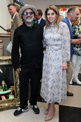 Princess Beatrice wearing a long floral dress to Mr. Brainwash by Clarendon Fine Art and Jack Barclay Bentley in London July 2024