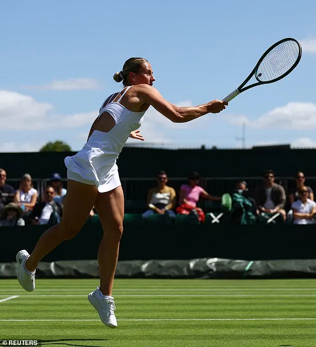 The sleeveless, deep V-neck, open-backed frock is a near replica of her wedding dress, featuring the same elegance and grace but adapted for athletic performance