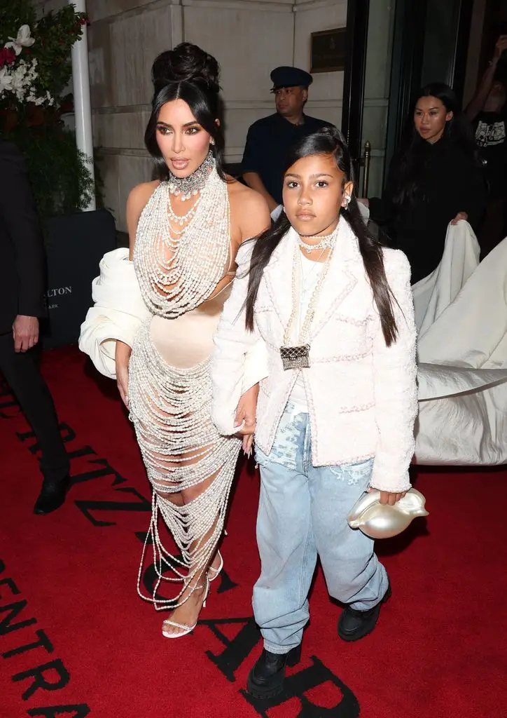 Kim Kardashian and North West are seen leaving the Ritz Hotel on May 01, 2023 in New York City.