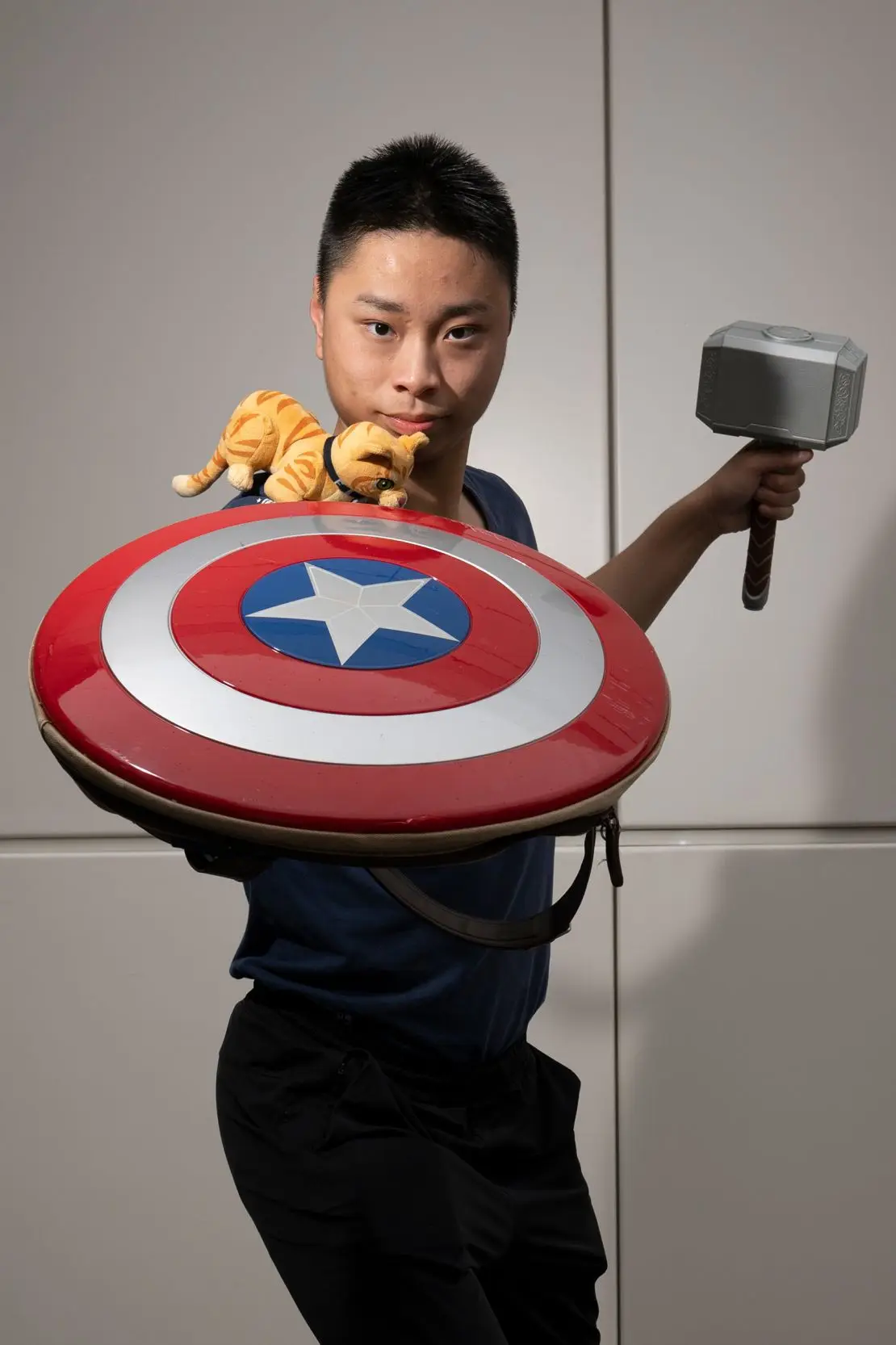 Oscar Yim, 21, visits the park two days a week. The cast members, he said, are his friends. “I wanted to see Captain America (today), he’s my favorite, but I met Captain Marvel instead.”