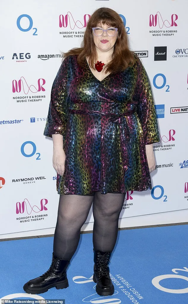 Jenny stepped out for the awards in an animal print and rainbow sequined wrap dress, which had a plunging neckline