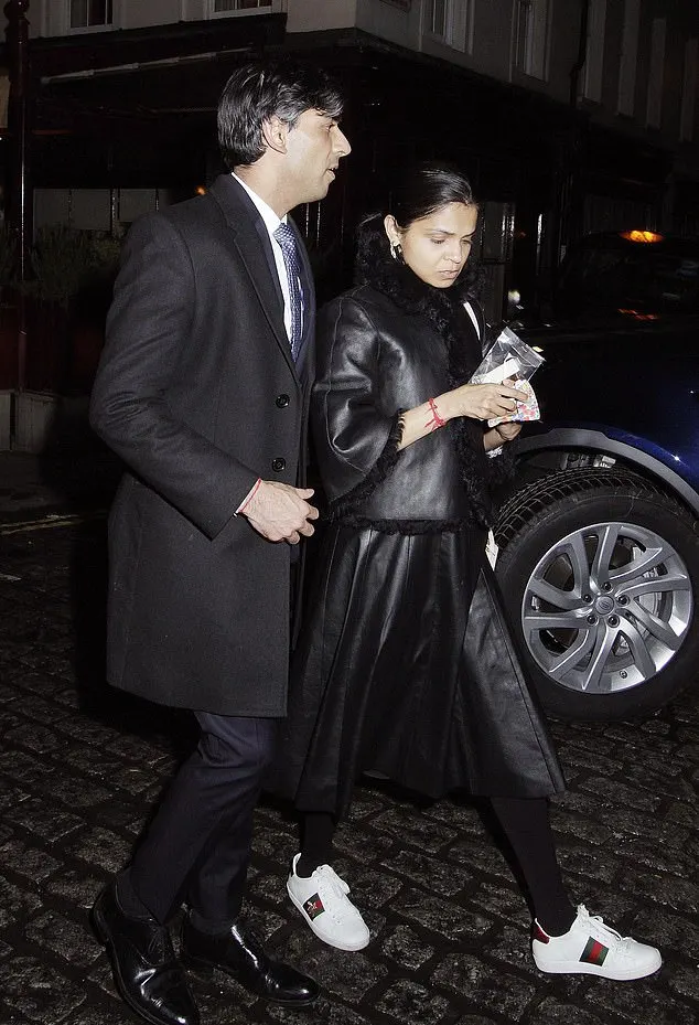 Just a few years ago, before Mr Sunak became PM, Murthy loved showing off her passion for fashion. The IT heiress wore a box-fresh pair of £445 Gucci trainers, a REDValentino shearling and leather coat costing £1,630 and a leather skirt worth more then £1,000, for a date night with her husband in upmarket Mayfair in 2020