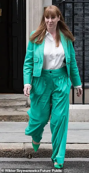 Pictured: Angela Rayner in a green ME+EM suit on Friday