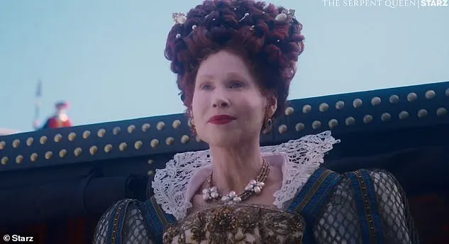 The Cinderella actress looks unrecognisable in the trailer with huge red hair, red lips, and a gaudy costume