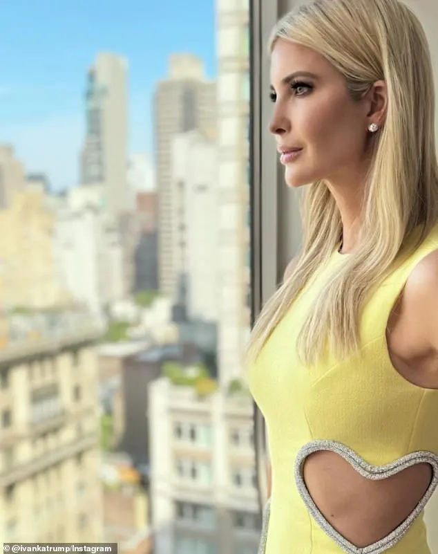 Ivanka Trump, 42, was pictured striking a very sassy pose as she looked over the New York City skyline, showing off her toned form in a stunning light yellow heart cut-out dress