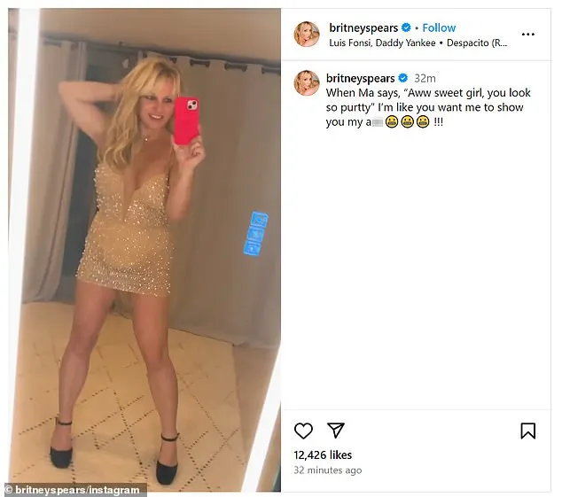 In one post, the pop star modeled a sheer, mesh mini dress covered in rhinestones, which was layered over a plunging, nude corset bodysuit. She penned a provocative caption alongside the clip