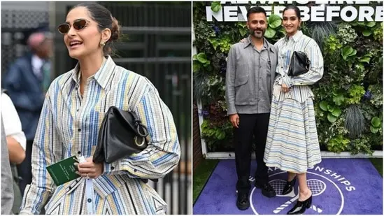 At the Wimbledon 2024 finals ( Instagram ), Sonam Kapoor stuns in a chic Bottega Veneta outfit.