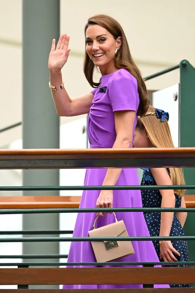 Catherine Princess of Wales and Princess Charlotte of Wales attend day fourteen of the Wimbledon Tennis Championships at the All England Lawn Tennis and Croquet Club