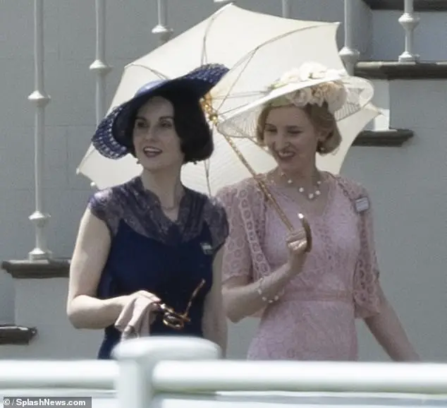 Michelle Dockery (left) and Laura Carmichael (right) dressed to impress as they shot scenes for the highly-anticipated third film at Ripon Racecourse in north Yorkshire on Monday