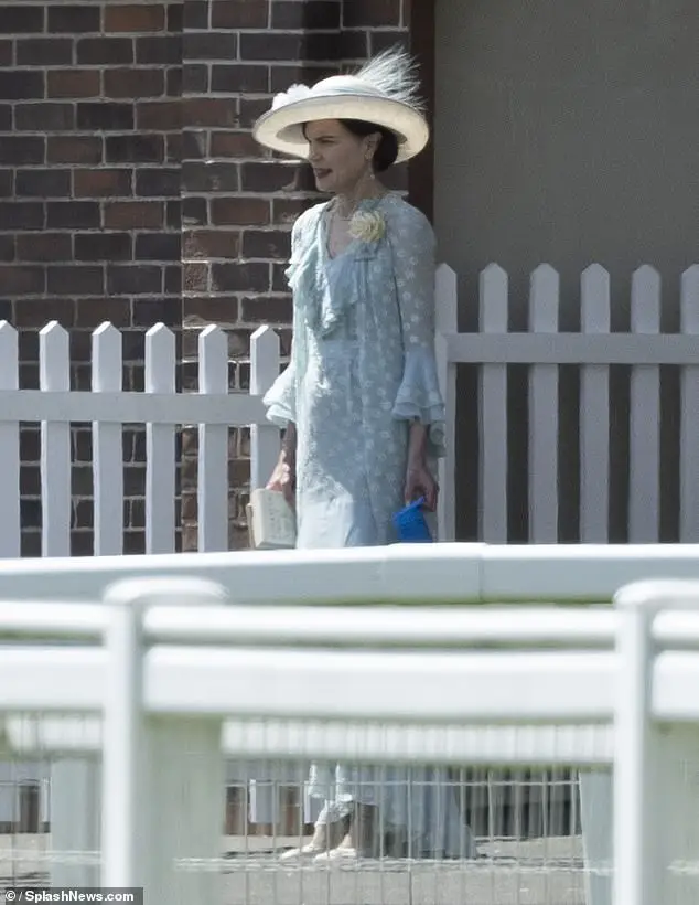 Elsewhere Elizabeth McGovern, 62, - who plays the Cora, Countess of Grantham - stunned in a light blue dress as she was seen on set in sunny Ripon