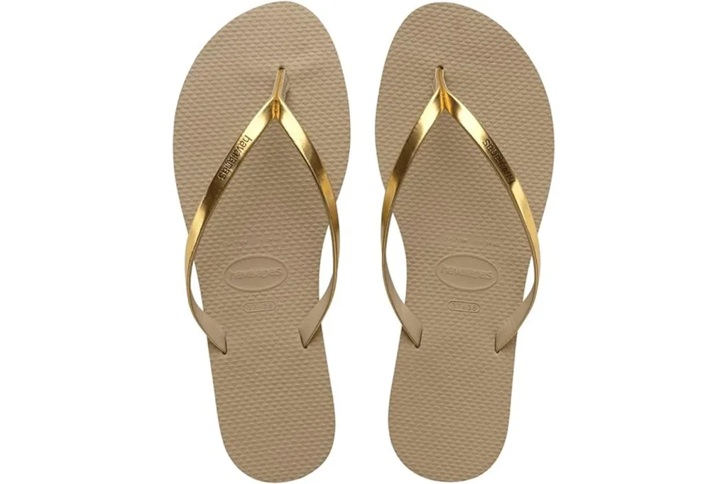 Gold flip flops