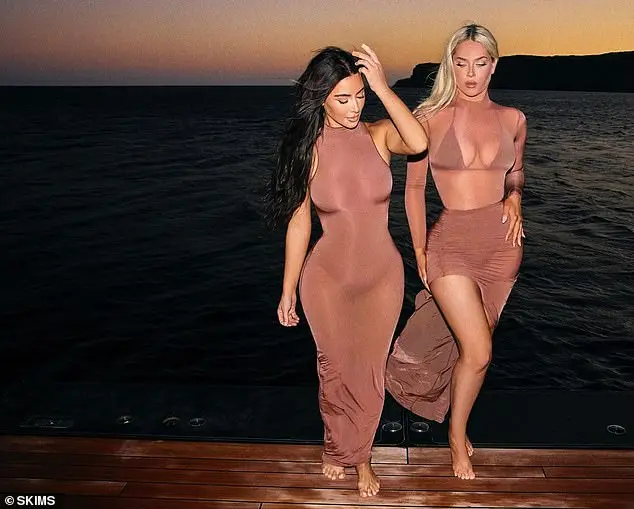 Kim captioned the shots: 'Sunsets in @skims ! Our new milky sheer collection just dropped'