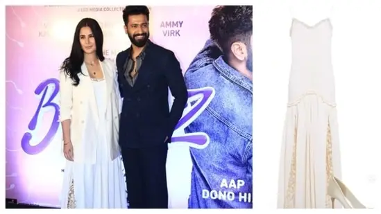 The white gown was elevated by Katrina Kaif with an enormous suit.