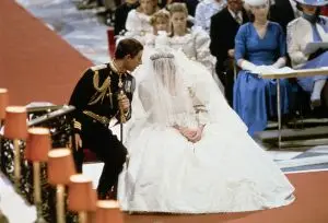 most expensive weddings of all time, Prince Charles and Lady Diana Spencer, sitting and whispering to each other during their wedding ceremony at at St Paul's Cathedral, London, 27th July 1981.