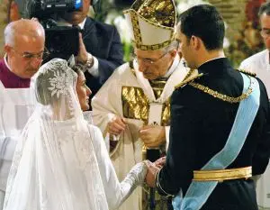 MADRID, SPAIN-MAY 22: (**NO SALES**) A general view inside the Almudena cathedral where the wedding ceremony takes place between Spanish Crown Prince Felipe de Bourbon and former journalist Letizia Ortiz on May 22, 2004 in Madrid. (Photo by Angel Diaz/POOL/Getty Images)