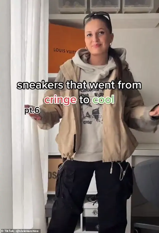 In a nine-second TikTok video from influencer @vivienarchive, she tells her 465,000 followers: 'Sneakers that went from cringe to cool pt.6'