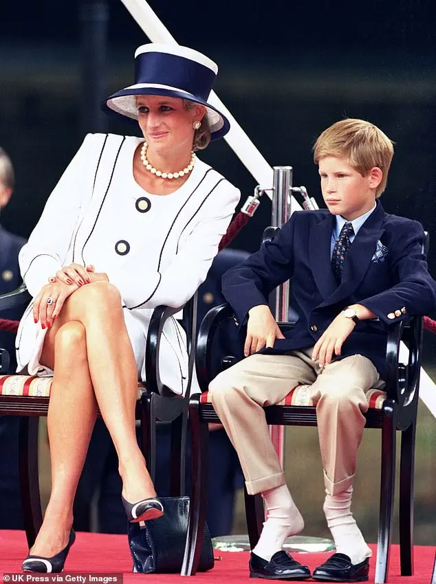 Prince Harry put on a sweet display in a navy suit jacket alongside the late Diana, Princess of Wales in August, 1995