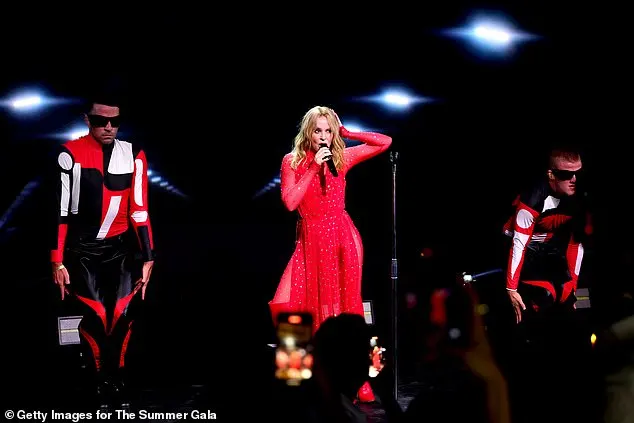 Kylie showed off her moves during her energetic tracks, while joined by male backing dancers in bodysuits and sunglasses