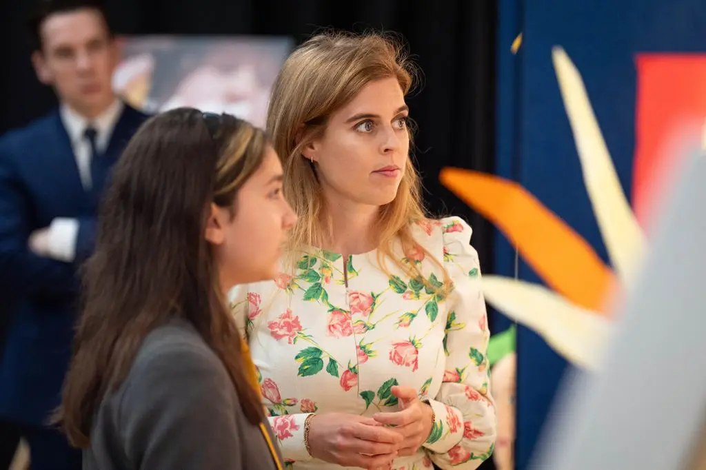 Princess Beatrice, patron of the British Skin Foundation, meeting Year 5 pupils who have created sun safety posters to highlight the importance of protecting your skin from potential skin cancers in later life