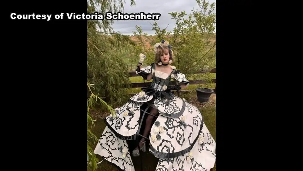 High schooler Victoria Schoenherr won a scholarship contest by designing and creating a dress...