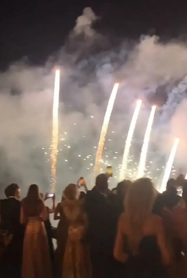 The celebration included a sumptuous dinner, dancing, and a spectacular fireworks display