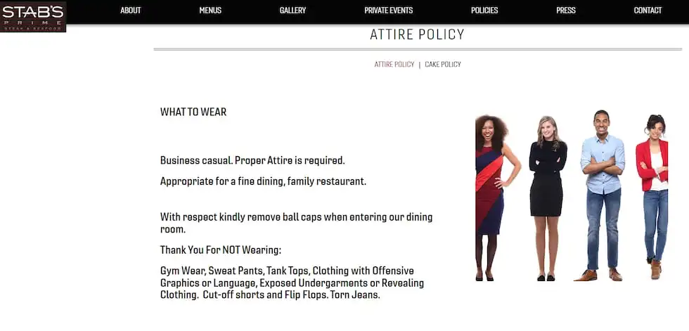 Stab’s Prime Steakhouse and Seafood dress code policy