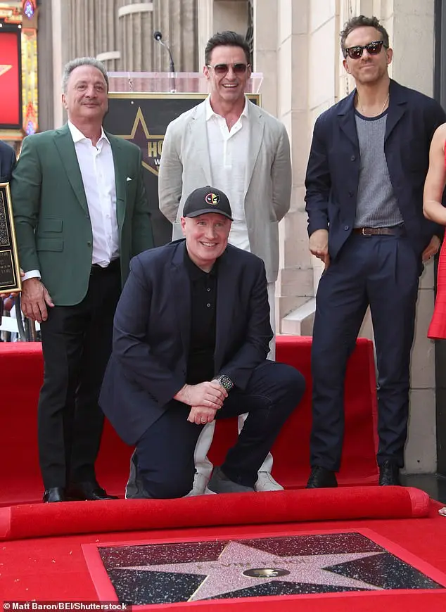 Feige joined exec producer Louis D'Esposito as well as Jackman and Reynolds for a snap