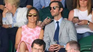 Pippa Middleton and James Matthews sit in their seats and watch Wimbledon 2016