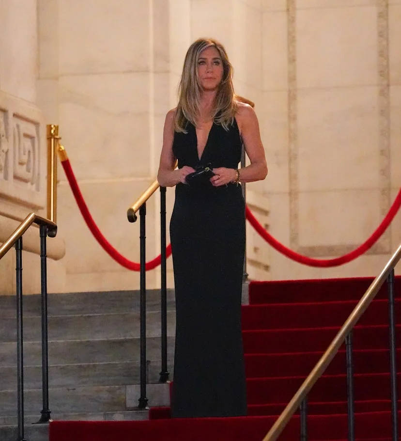 Jennifer Aniston works on location for 'The Morning Show' on July 29, 2024 in New York City.