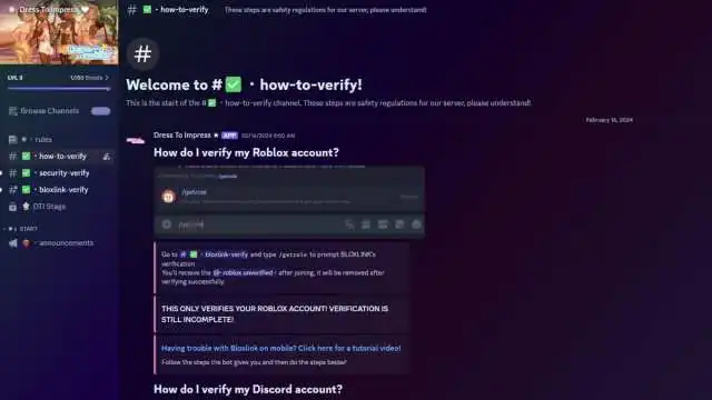 Dress to Impress Discord server verification