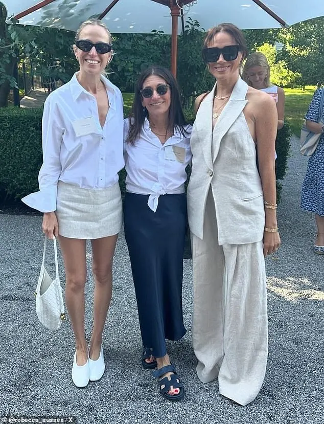 Pictured: The Duchess of Sussex (with Misha Nonoo and Bobbi Brown) opted for a £700 beige linen co-ord set by St Agni for the Hamptons business summit