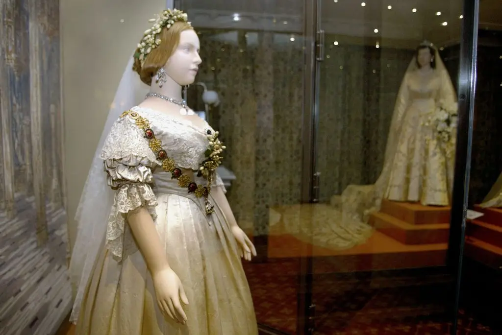 A mannequin of Queen Victoria wearing her wedding dress