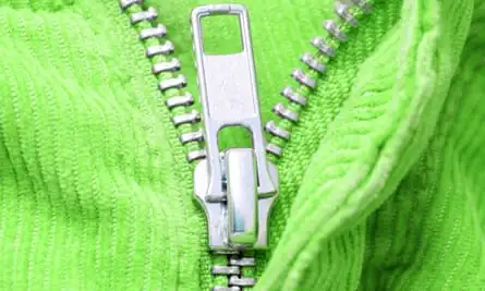 A zip on clothing