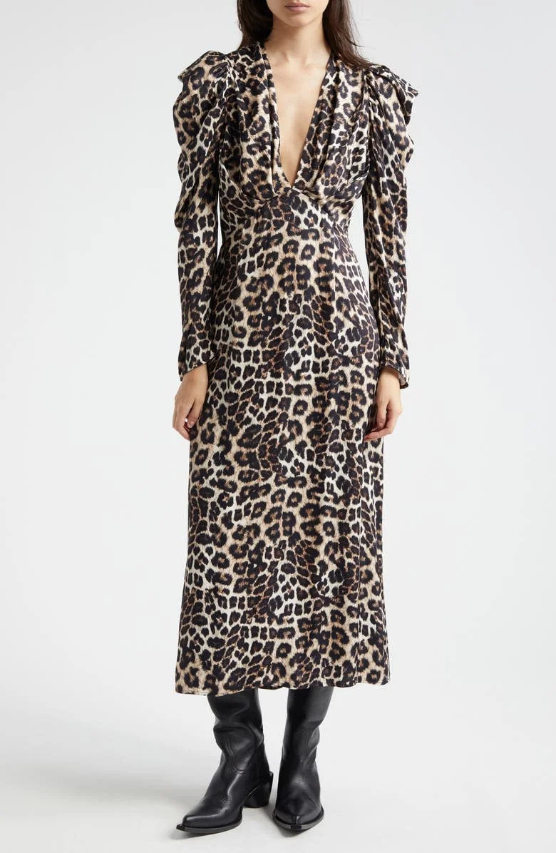 Long-sleeve animal print dress