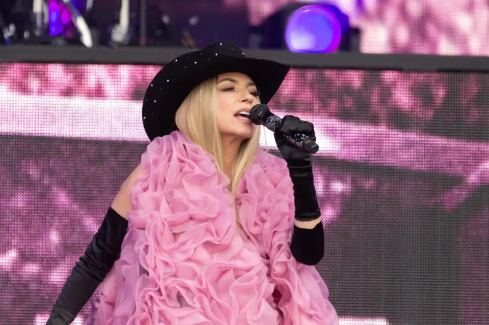 GLASTONBURY, ENGLAND - JUNE 30: Shania Twain performs during day four of Glastonbury Festival 2024 at Worthy Farm, Pilton on June 30, 2024 in Glastonbury, England. Founded by Michael Eavis in 1970, Glastonbury Festival features around 3,000 performances across over 80 stages. Renowned for its vibrant atmosphere and iconic Pyramid Stage, the festival offers a diverse lineup of music and arts, embodying a spirit of community, creativity, and environmental consciousness. (Photo by Joseph Okpako/WireImage)