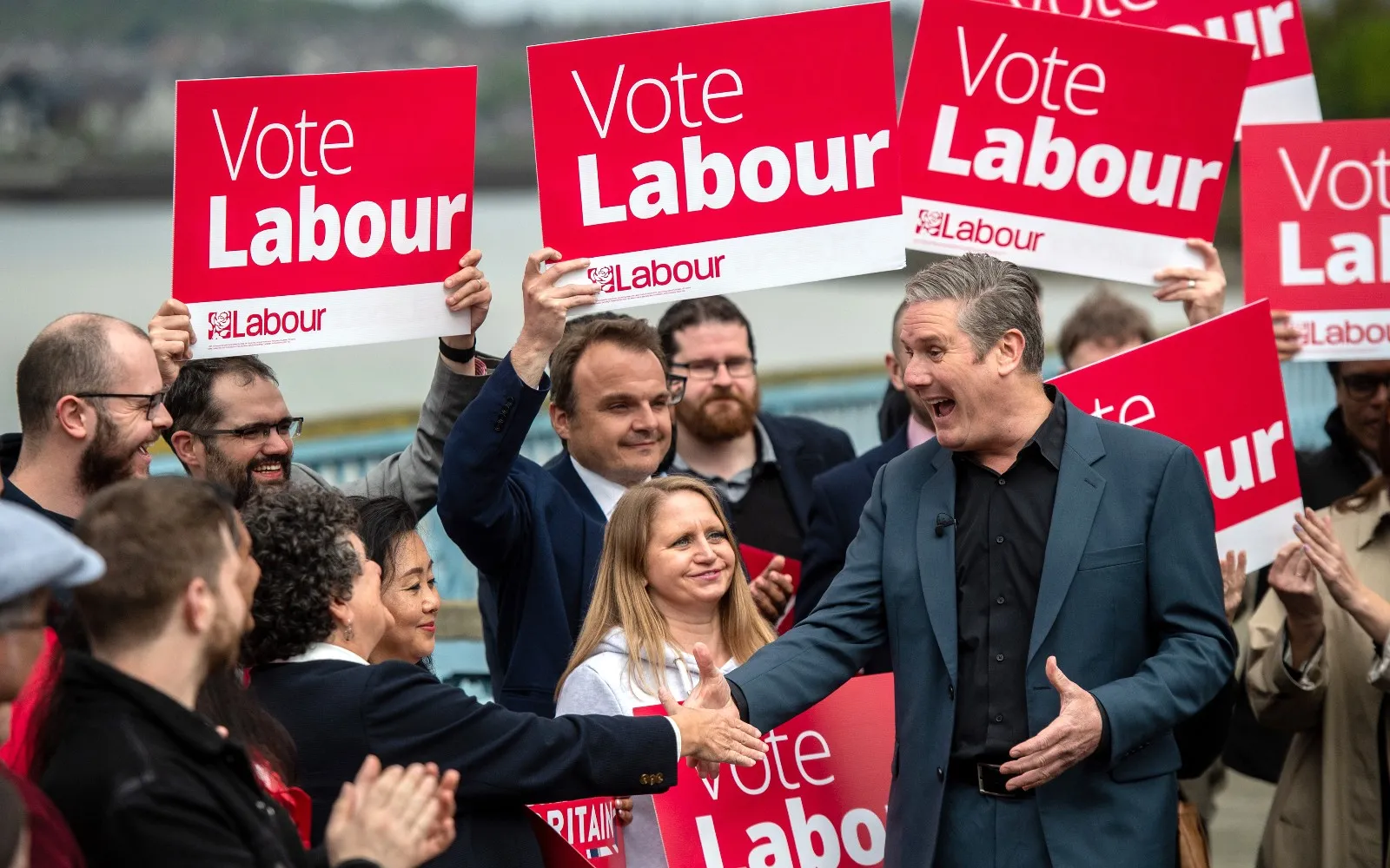 Keir Starmer and Labour Party banners