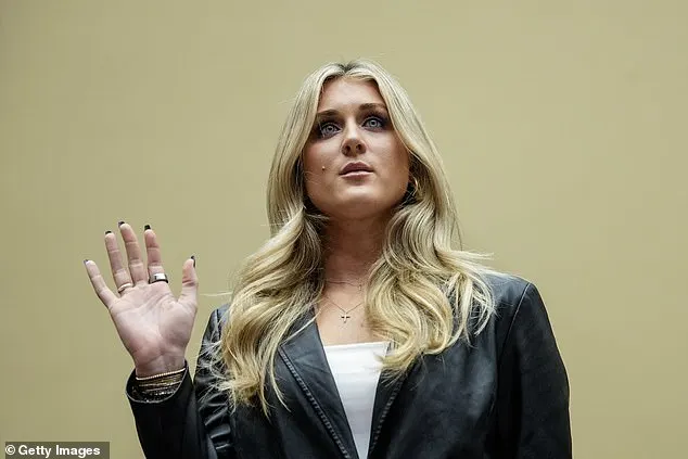 Former collegiate swimmer Riley Gaines is sworn in during a House Oversight Subcommittee on Health Care and Financial Services hearing on Capitol Hill December 5, 2023 in Washington, DC. The hearing focused on the Biden administration's proposed rule changes to Title IX to redefine the definition of sexual discrimination to include gender identity