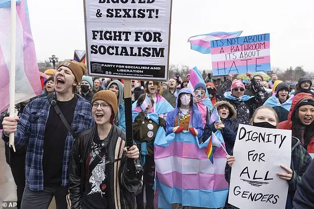 Demonstrators gather on the steps of the Capitol protesting in opposition to HB257, Utah's 'bathroom bill'