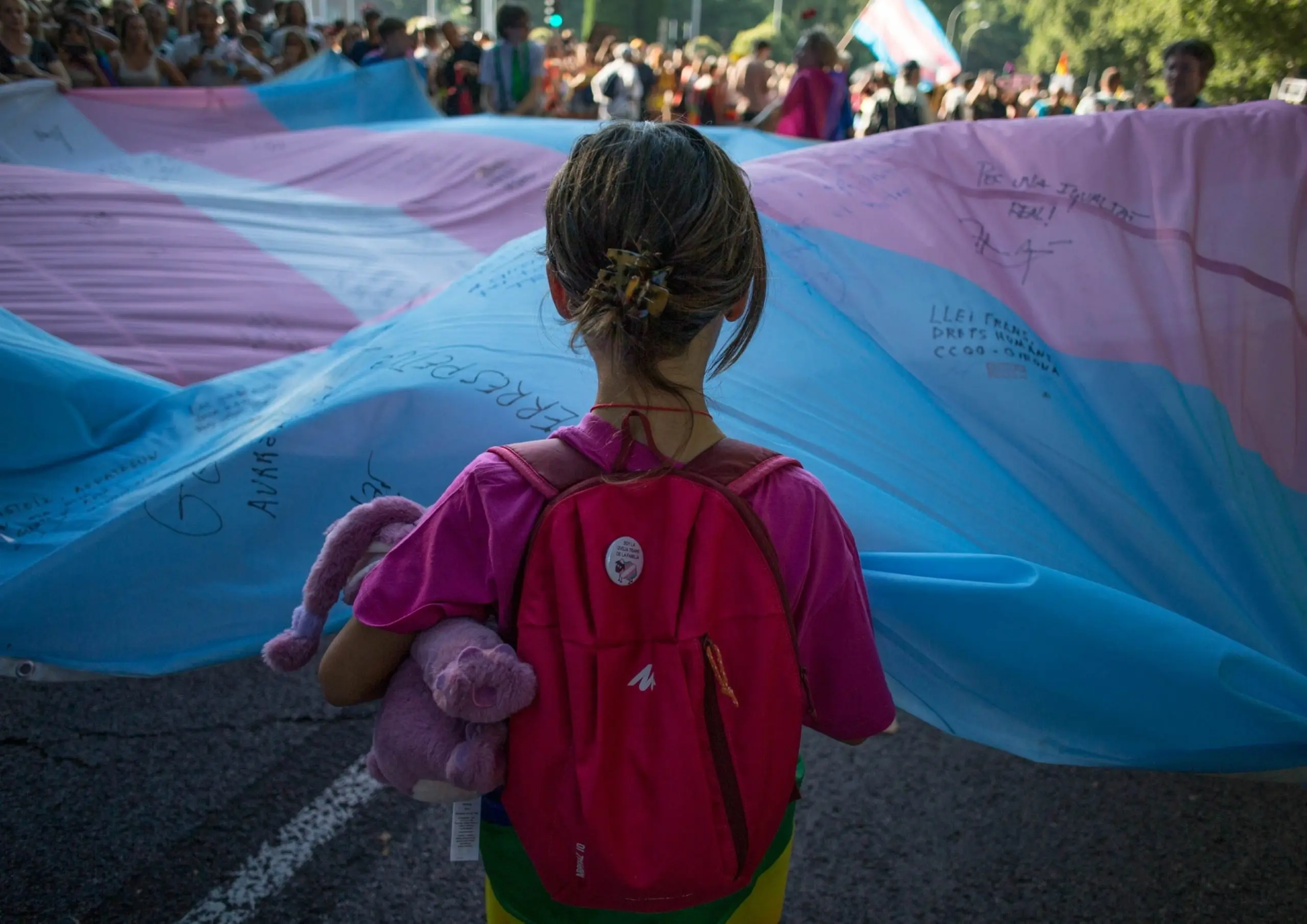 PHOTO: A baby is seen holding the Transgender Pride flag in this document pictures from July 9, 2022, during the pride march in Madrid.