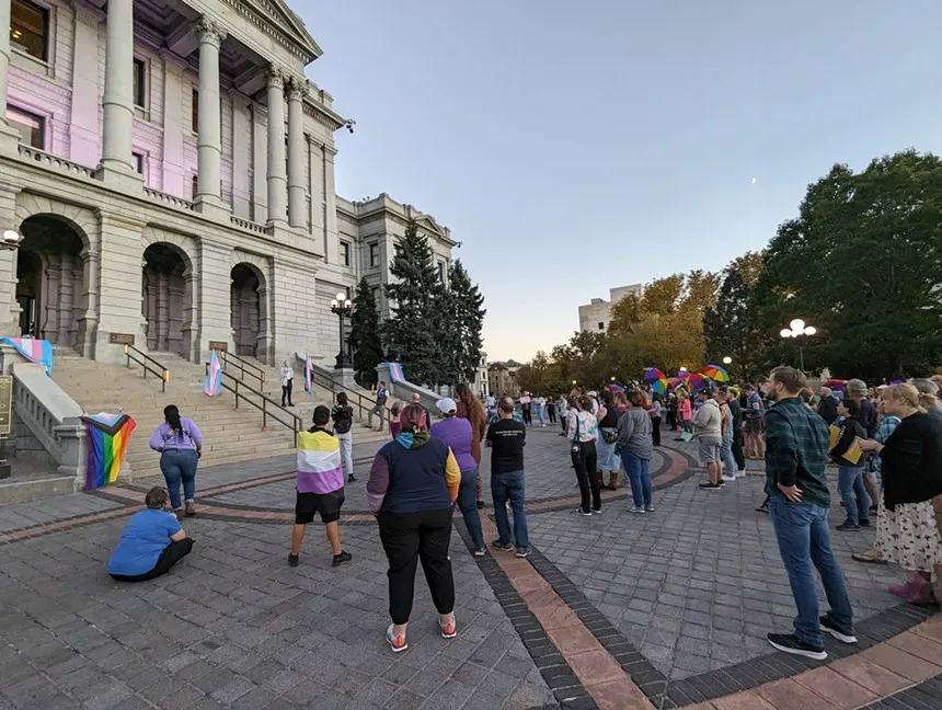 people rally at Colorado capitol.