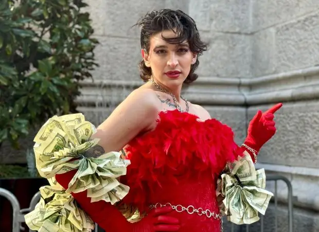 Río Sophia, one of Cecilia Gentili's daughters, is pictured Thursday, Feb. 15, 2024, outside St. Patrick's Cathedral in Manhattan, New York. (Sheetal Banchariya for New York Daily News)