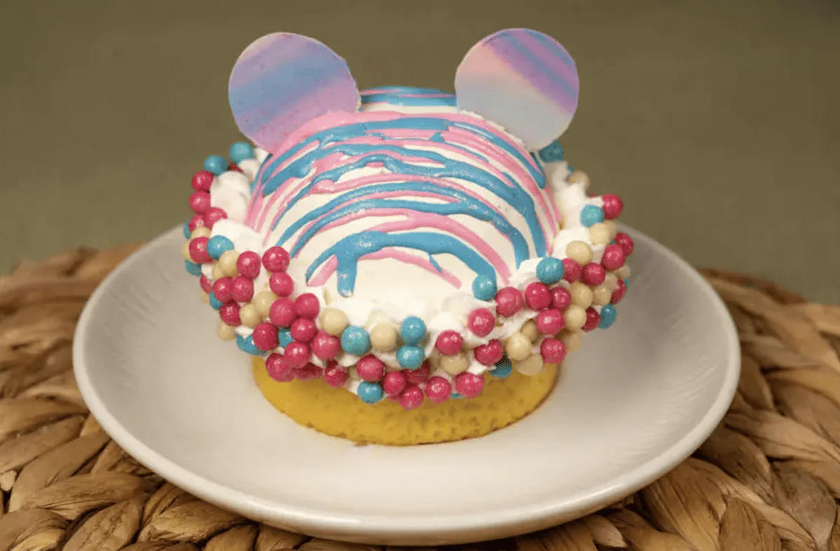 A transgender flag cupcake offered during pride at Walt Disney World.