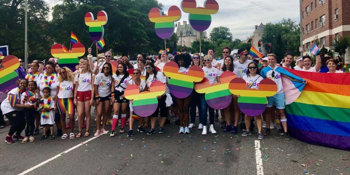 gay pride parade with LGBTQ Disney cast members