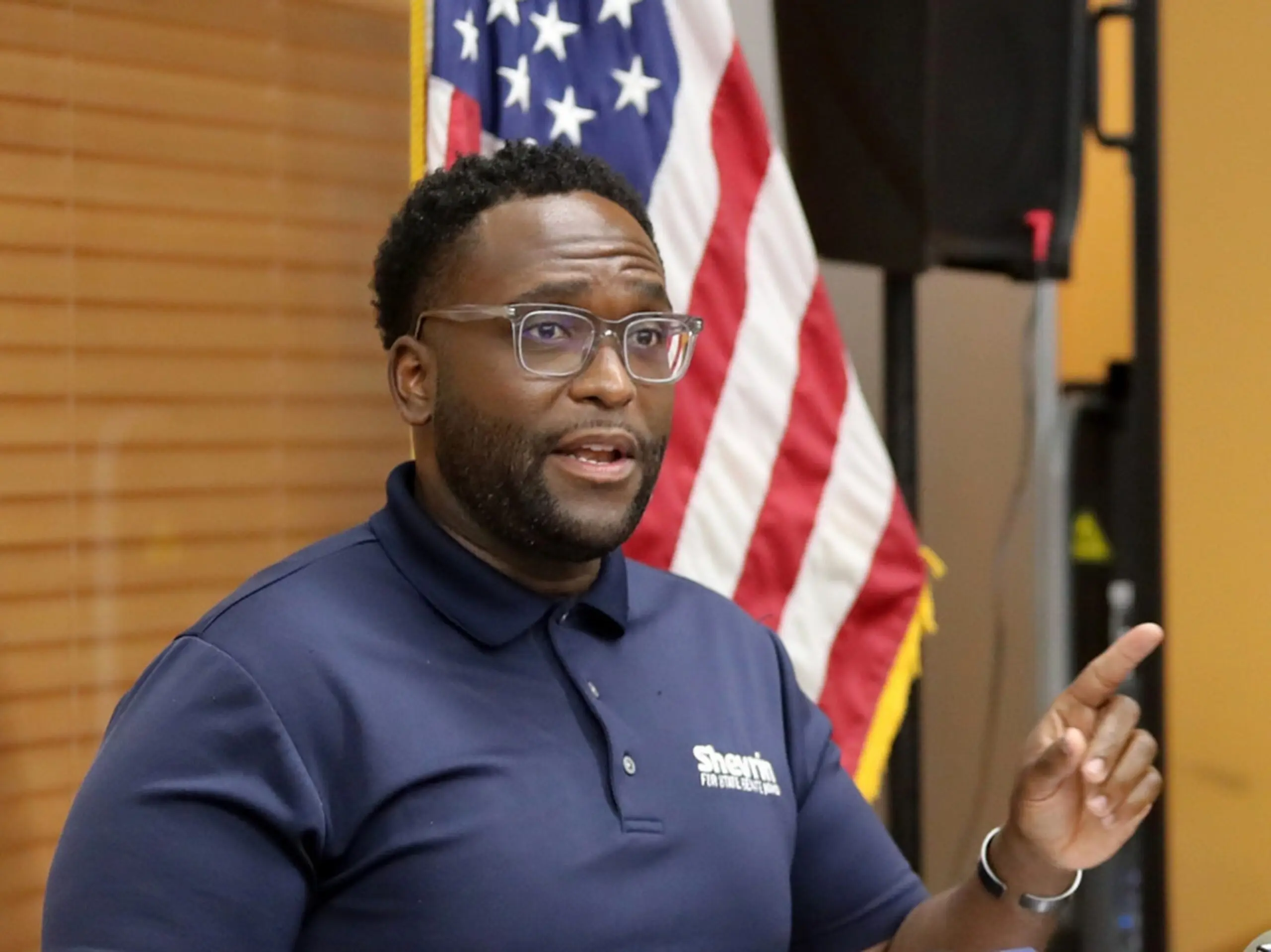 PHOTO: On May 7, 2021, Broward County Supervisor of Elections Joe Scott, Broward County Supervisor of Elections, and Florida State Senator Shevrin Jones hold a press event at the Broward County Supervisor of Elections Office in Lauderhill, Florida.