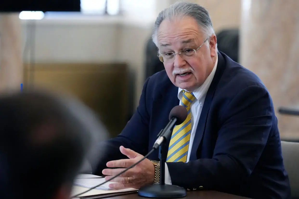 Mississippi Rep. Gene Newman, R- Pearl, speaks, Feb. 15, 2024, at the Mississippi Capitol in Jackson. Legislation that would remove gender-affirming identities from trans people from Mississippi state legislation was passed by Newman and a number of other lawmakers.