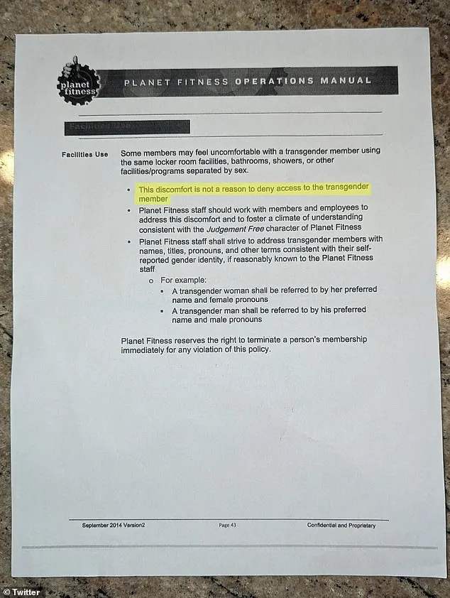 Planet Fitness' policy stated that 'discomfort is not a reason to deny access to the transgender member.'