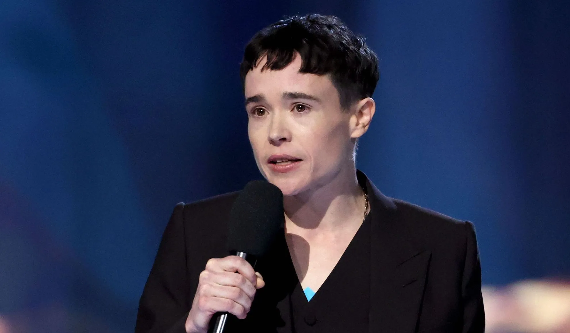 HALIFAX, NOVA SCOTIA - MARCH 24: Elliot Page speaks onstage during the 2024 JUNO Awards at Scotiabank Centre on March 24, 2024 in Halifax, Nova Scotia. (Photo by Cindy Ord/Getty Images)