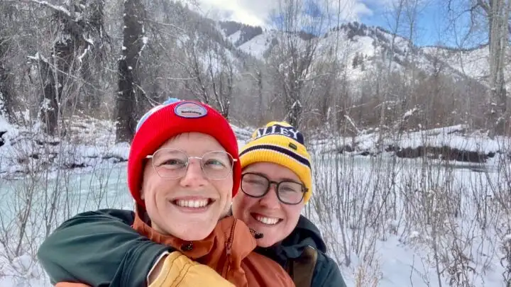 Erica Zazo (right) and their partner Courtney Hug (right) in Sun Valley.